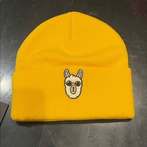 Golden yellow beanie new with llama design